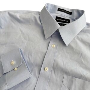 Paul Fredrick Mens 17.5 x 34 Slim Fit Non-Iron Two Ply Cotton Blue Dress Shirt